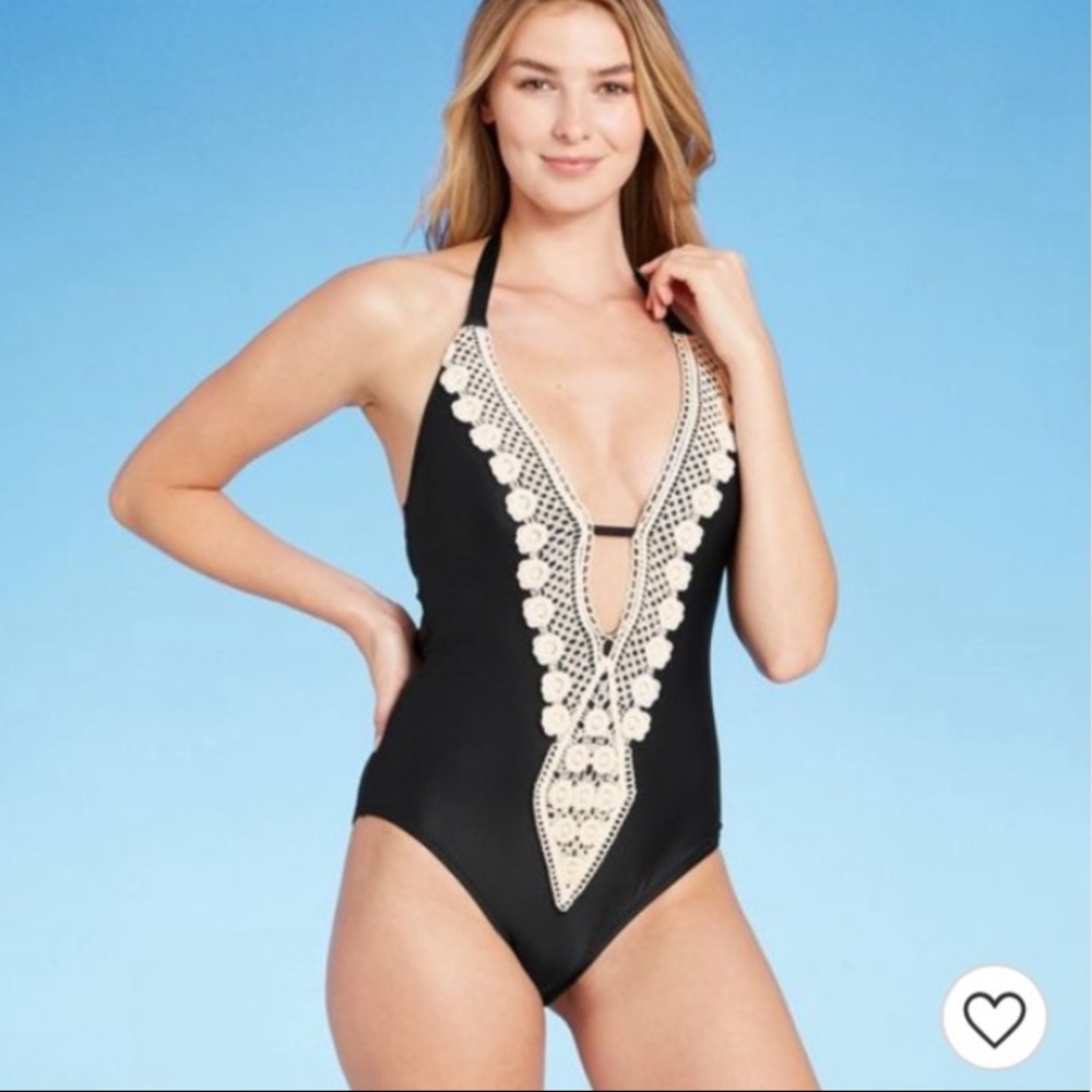 NWT Kona Sol Black & cream lace once piece swimsuit